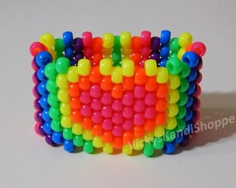 Rainbow Heart Kandi Cuff