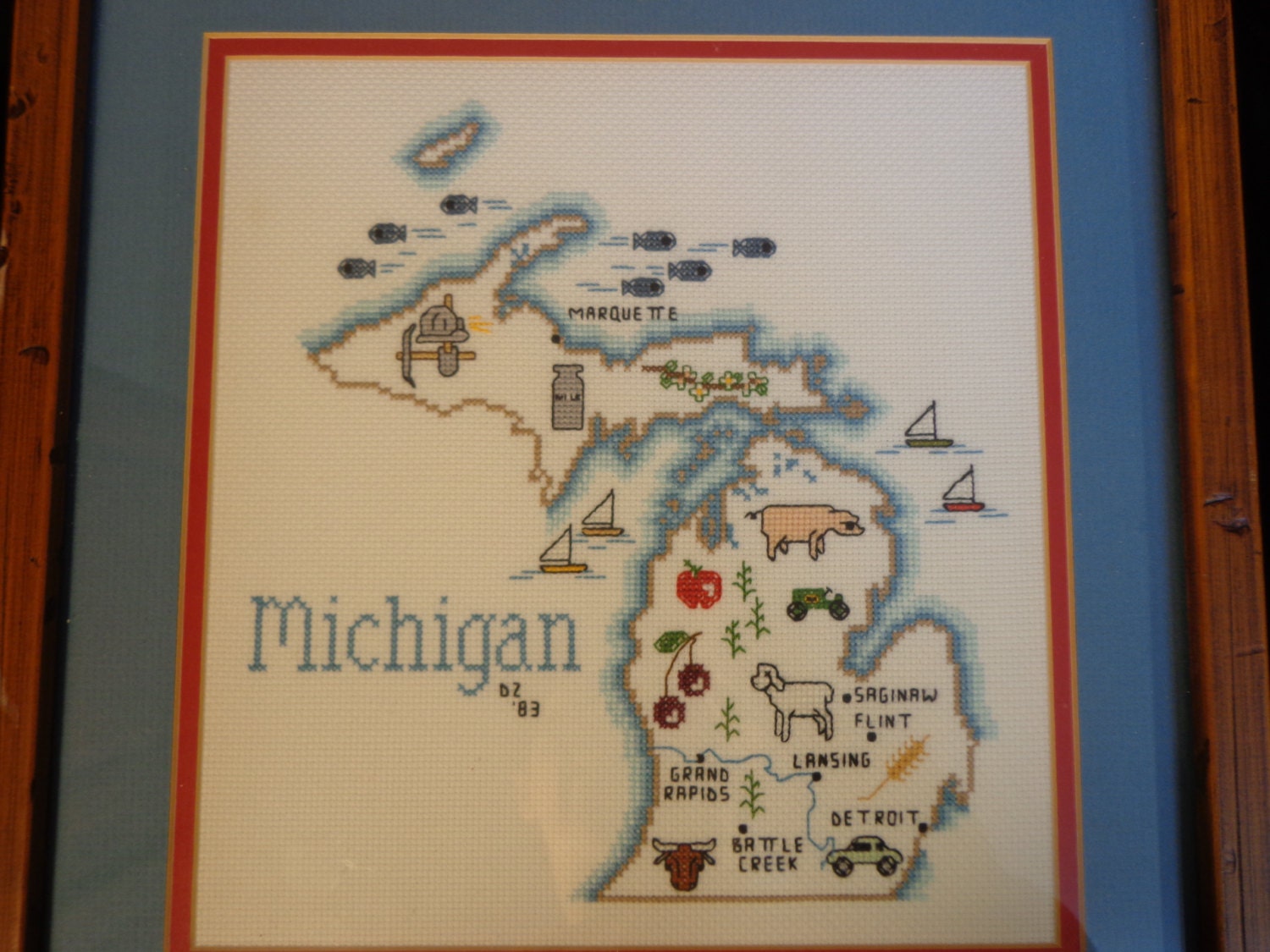 SALE Michigan finished cross stitch needlepoint picture