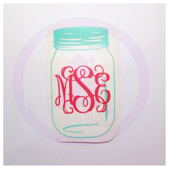 ball jar decal mason Decal Monogram Jar Color Vinyl Mason by MeowMeowHouseDesigns 2