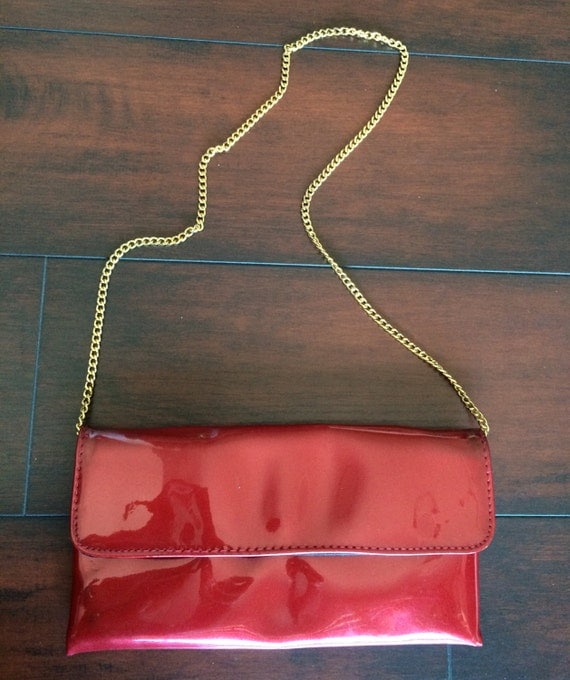 Ruby Red Patent Leather Purse Red Clutch Shoulder Bag Vinyl