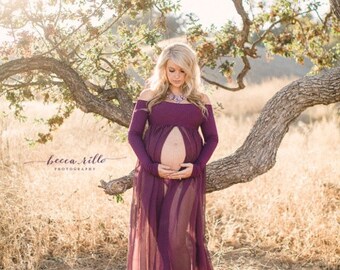 Roxy Gown • Long Sleeve Maternity Gown • Split Front Gown • Chiffon Maternity Gown • Maternity Dress • Maxi Dress