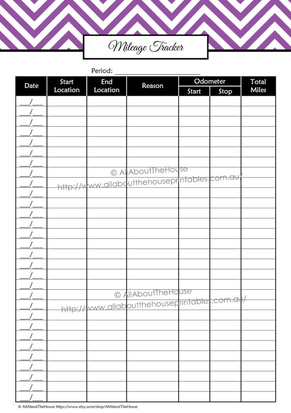 Mileage Log Tracker Business Printable Direct Sales Organizer