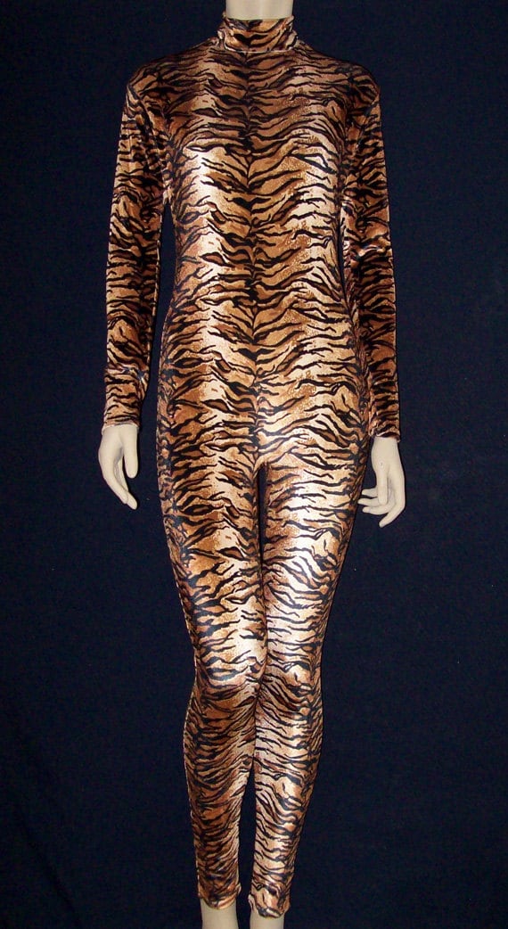 Tiger Stretch Velvet Unitard Catsuit Bodysuit by NinaCorrea