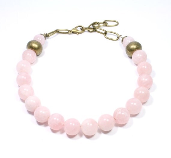 Chunky Rose Quartz Necklace - Chunky Pink Necklace - Pink Gemstone ...