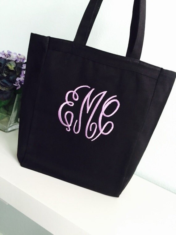 Embroidered MONOGRAM TOTE BAG Vine Script Font by ColorChaos