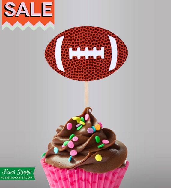 FOOTBALLS // Set of 12 Party Picks or Cupcake Toppers - by Hues Studio Il_570xn