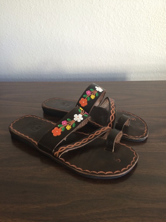 Vintage Tooled Leather Festival Sandals Size 8