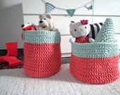 XXL Coral Mint Crochet Baskets - Big Crochet Storage Bin - Large Storage Toy Baskets - Laundry Hamper - Home Organization