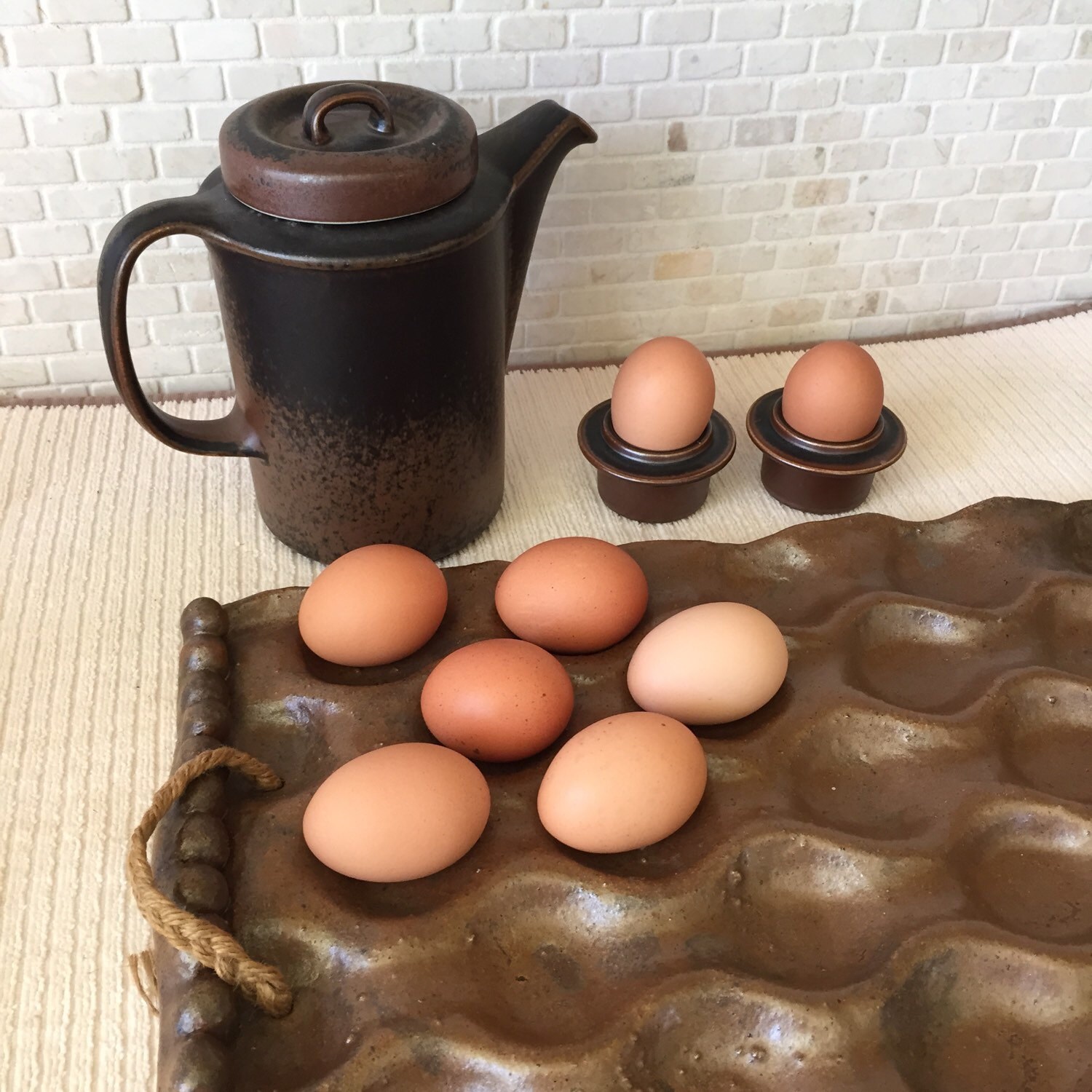 Vintage Stoneware Pottery Deviled Egg Holder
