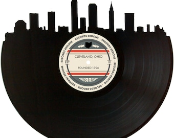 Cleveland Skyline Records Redone Label Vinyl Record Wall Art - Unique Gift - Birthday Holiday Christmas Wedding