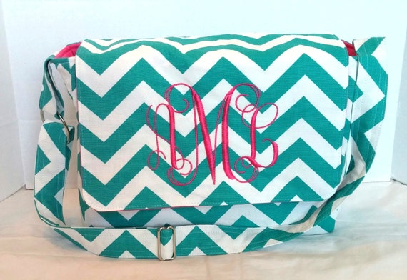 Turquoise Messenger Bag with Monogramming