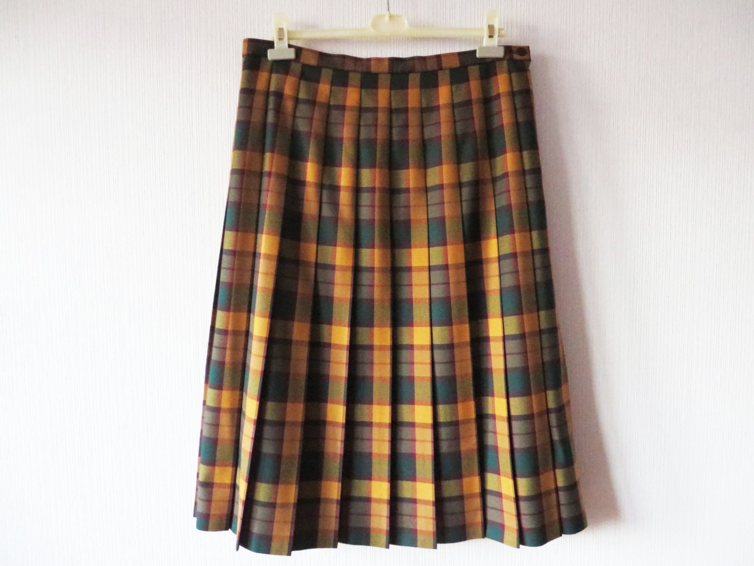 Tartan Skirt Brown Plaid Skirt Pleated Skirt Knee Length Skirt