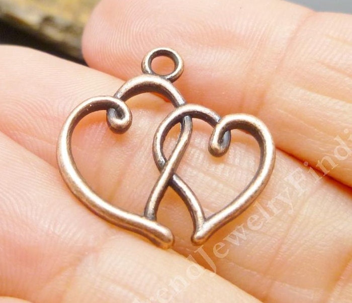 10 Double Hearts Charms Love Charms by TrendJewelryFindings