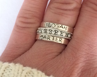 Personalized ring Sterling silver stacking ring personalized - hand stamped ring - very sturdy ring - great gift - fun piece of jewelry