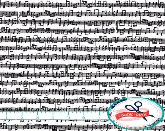 SHEET MUSIC Fabric by the Yard, Fat Quarter MUSIC Notes Fabric Black & White Fabric 100% Cotton Fabric Quilting Fabric Apparel Fabric w1-15