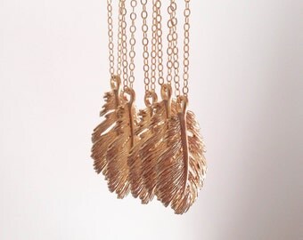 Gold Feather Necklace, Gold Filled Chain, Silver Available