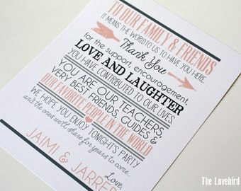 Wedding Thank You Sign - Thank You - Printable Thank You Sign - To our Family and Friends - PDF - DIY AA4