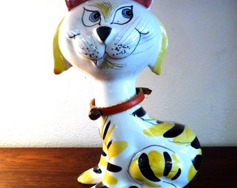Mid Century Italian Ceramic Cat Piggy Bank