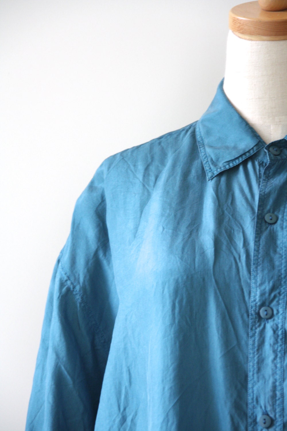 Teal blue silk shirt. Unisex silk shirt. by ForestHillTradingCo