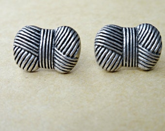Silver Ball of Yarn Earrings, Crafting Jewelry, Yarn Jewelry, Silver Yarn, Plastic Button Earrings, Plastic Post earrings, Yarn Earrings
