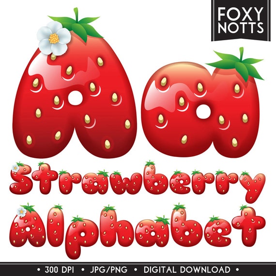Strawberry Alphabet Font Digital Download Clip Art by foxynotts