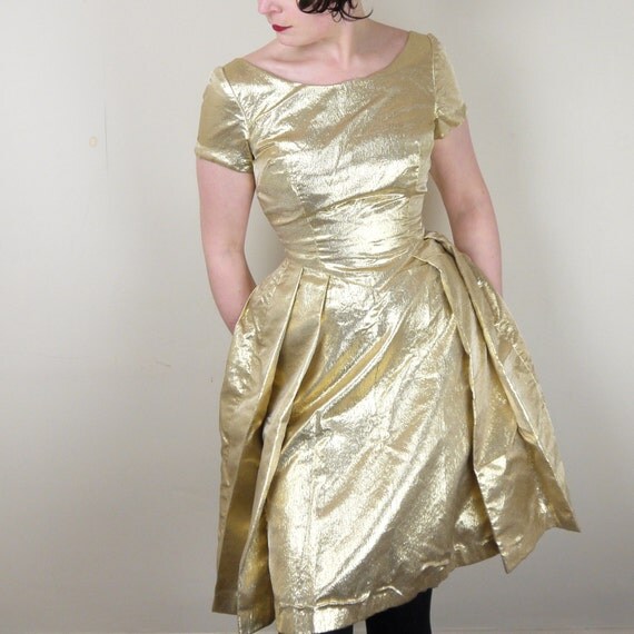 60s 50s GOLD dress lamé foil METALLIC prom by SartorialMatters