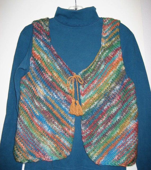 Colorful Hand Knit Vest, multi-colored knit vest, one of a kind, knit ...