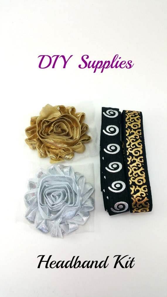 Items similar to Metallic shabby flower DIY headband kit, Baby girl