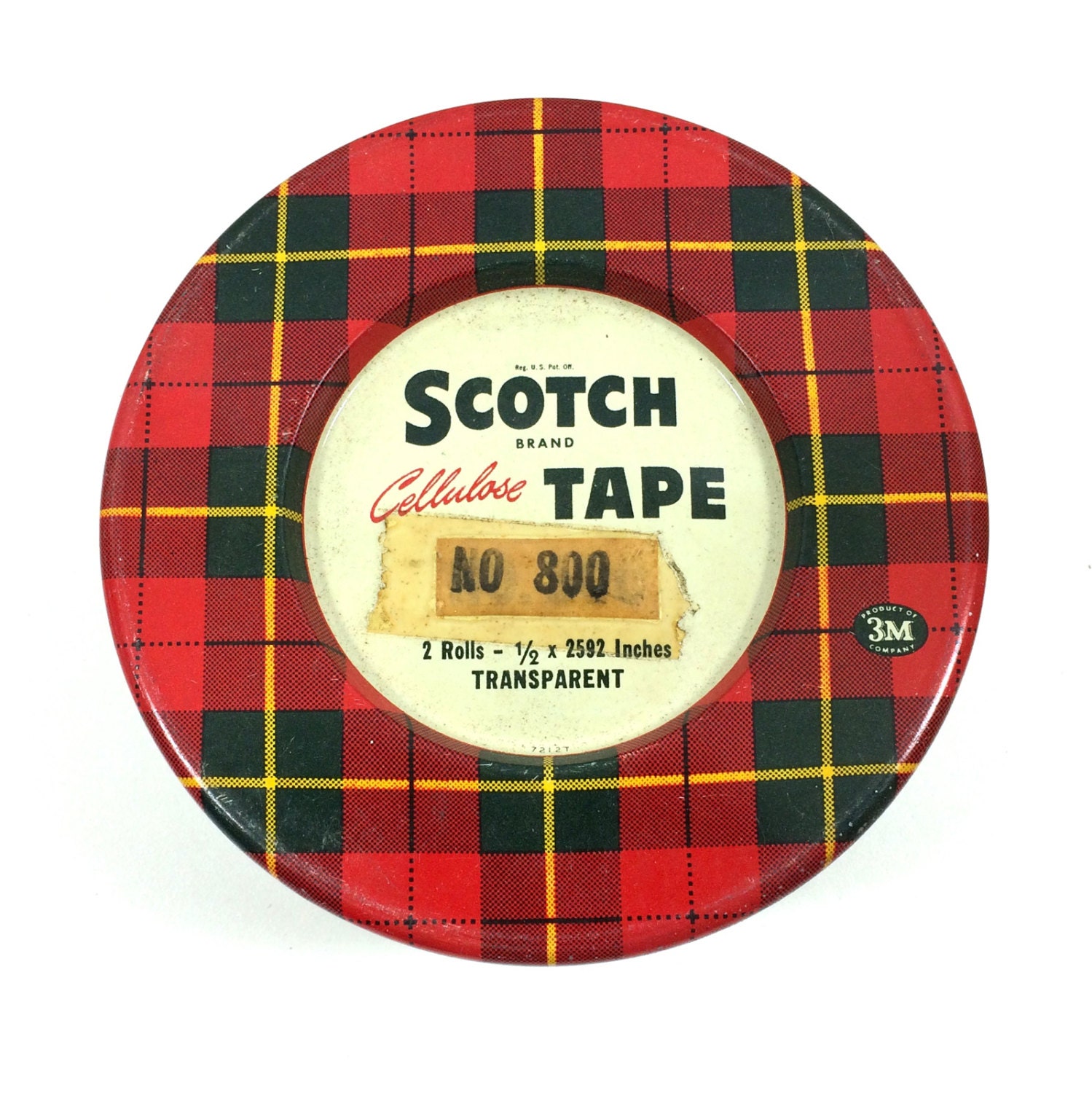 Vintage Scotch Tape Classic Plaid Tin Can circa 1950s