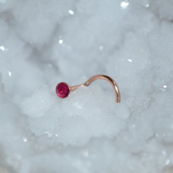 Gold Nose Stud 2mm Red Ruby - Nose Ring - Nose Screw - Tragus Piercing - 16g Cartilage Hoop Earring - Forward Helix Earring - Stud Nose Ring