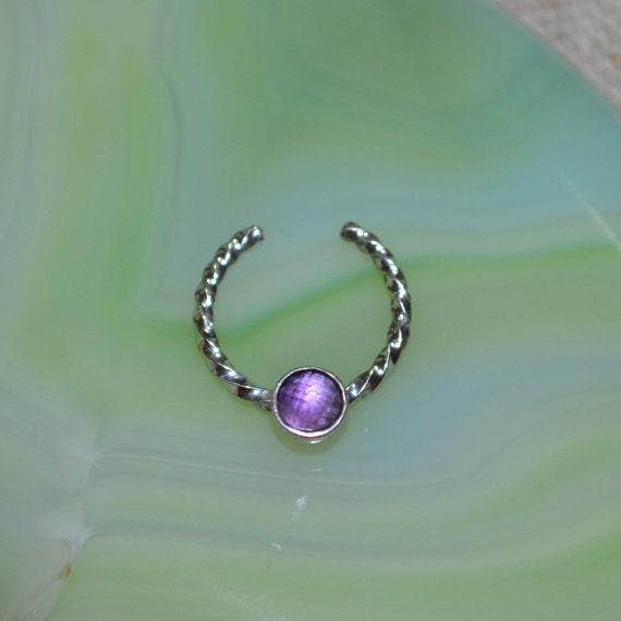 3mm Amethyst Septum Cuff - Silver Fake Nose Ring - Fake Septum Ring - Faux Piercing - Helix Cuff 20 gauge - Fake Piercing