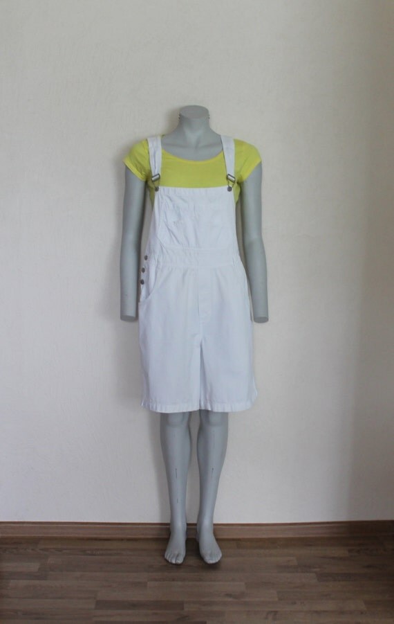 White Denim Jumpsuit Jean Bib Jumper One Piece by VintageAgency