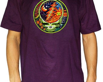 Grateful Dead T-Shirt - psychedelic LSD Hofmann Bicycle Day blacklight embroidery goa garcia shirt tshirt gratefuldead skull moon sun hippie