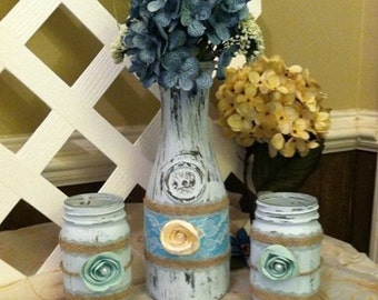 Vintage Jars - Vintage - Distressed Wedding Jars - Wedding Centerpiece - Rustic Mason Jars - Cottage Chic Jars - Decortive Mason Jars - Jars