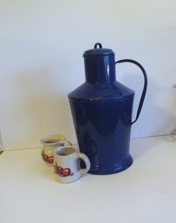 Blue Enamelware Milk Jug/ Vintage European/ Cottage by JJsBottega