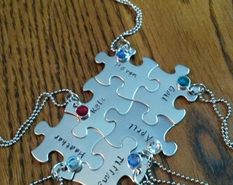 Hand Stamped Best Friends Puzzle Pieces Necklace - Family - Bridal Party - Sports Team Gifts - Personalized Necklaces - Bridesmaids Set of 6