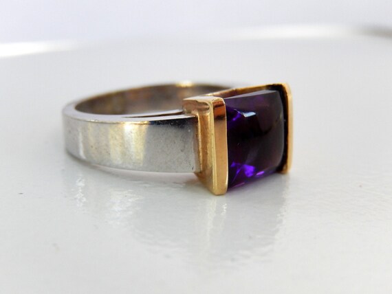 Men's Amethyst Ring Gold Mens Ring Two-Toned effect 14k