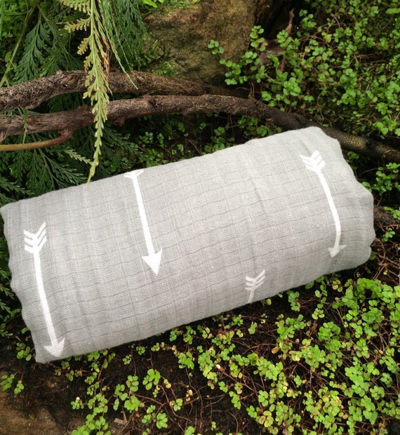 ORGANIC Muslin Cotton Swaddle Blanket Wrap Baby Arrow Design by Ocean