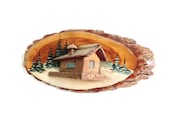 Vintage wooden wall decor / House in the woods in winter / 1960 / Handmade / Handpainted / 3D / Unique Home Decor