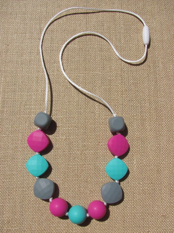 Silicone Bead Teething Necklace Chewable and BPA by MissyDoDesigns