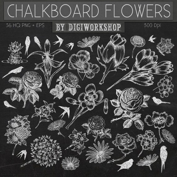 Chalkboard Flower Clip Art Clipart: "Chalkboard Flowers" floral set ...