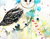 Barn owl, digital art print, A3 poster, watercolor, watercolour illustration, colorful, drawing animals, painting nature
