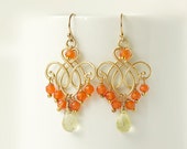 Natural Gemstone Earrings, Gold Chandelier Earrings, Carnelian Earrings, Lemon Quartz Earrings, Multicolored Gold Earrings