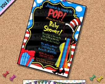 Dr Seuss BABY SHOWER INVITATIONS Chalkboard Invites Fun Cute Whimsical Other Party Supplies Sold Seperately
