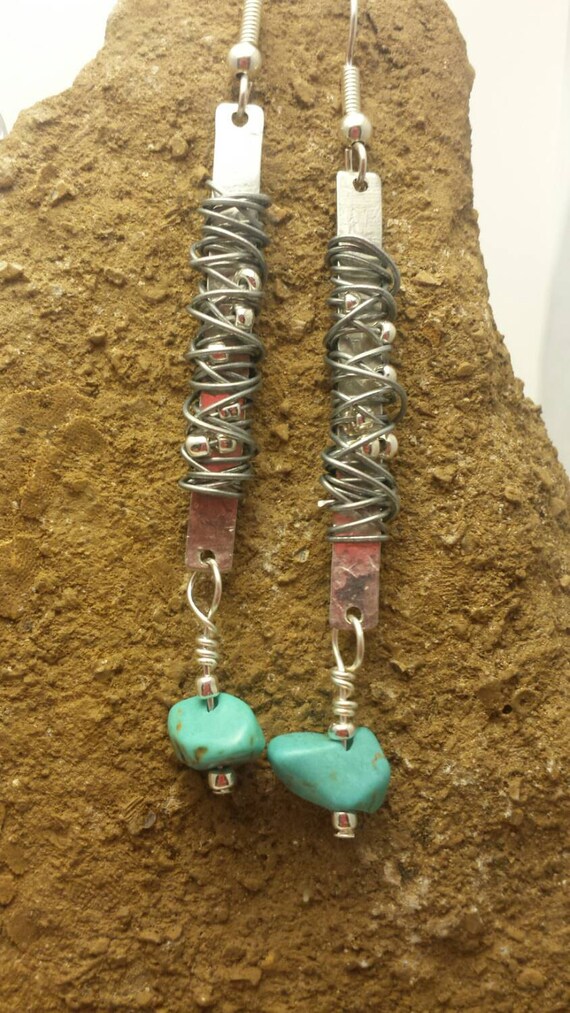 Turquoise Earrings. Handmade Earrings. Wire by AllMixedUpbyMonnie