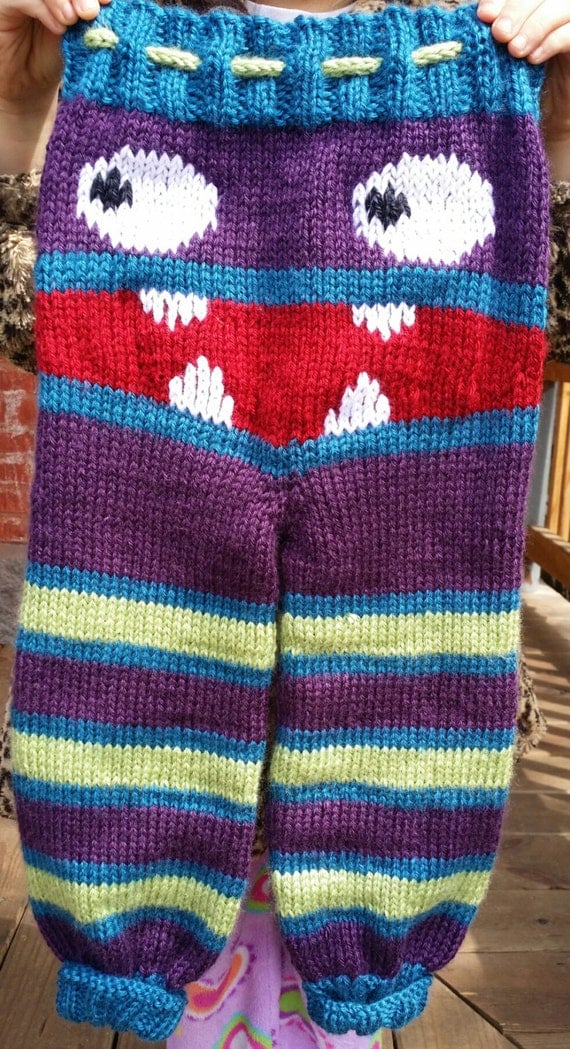 Items similar to Red mouth monster pants, BABY Knit Monster Pants, Knit Pants...