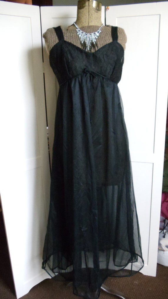 Vintage LISETTE Black Double Layer Nylon Nightgown Size 36