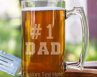Number 1 Dad Typography Customizable Etched Glassware Stein Beer Mug Barware Gift