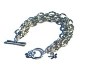 Silver Bracelet, Chain Bracelet, Silver Chain Bracelet, Charm Bracelet, Daisy Charm, Handmade Bracelet, "SUMMER"