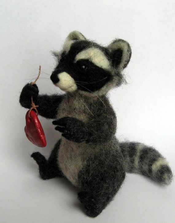 Felt Raccoon Toy MADE to ORDER ONLY Needle Felted Raccoon